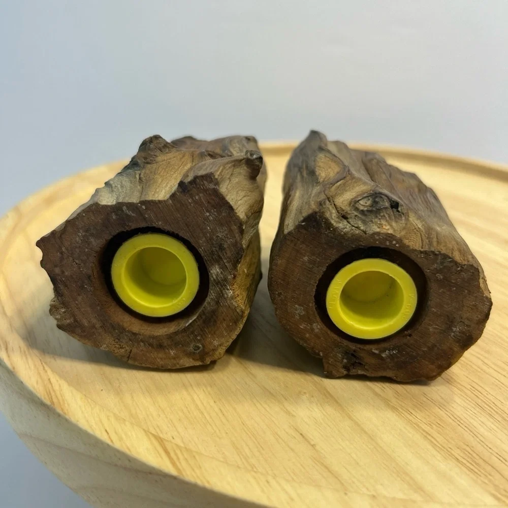 Vintage Rustic Wood Log Salt Pepper Shakers Cabin Mountain Decor Handcrafted